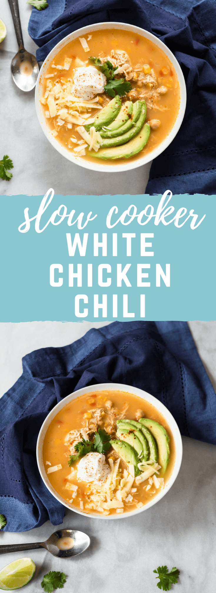 This Slow Cooker Winter White Chicken Chili has a simple ingredient list and is made in the slow cooker!!! Hello convenience. I kept this recipe low maintenance by using pantry staples like canned beans and corn. Talk about a family friendly weeknight meal.