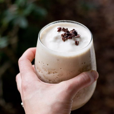 This high protein and low sugar protein shake is a coffee lover's dream. Toss all ingredients into the blender, top with cacao nibs and sip all the frothy goodness with a straw. Perfect for an afternoon pick me up.
