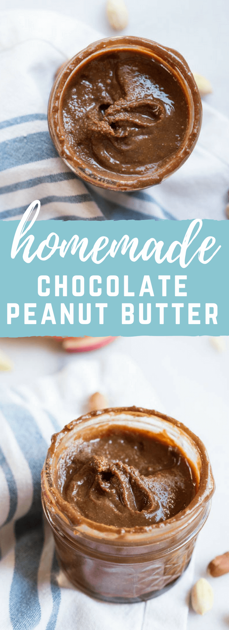 Homemade Chocolate Peanut Butter.... that's actually good for you and made with no added sugar. If you've ever wondered if you can make peanut butter at home, get excited because the answer is YES!! And chocolate is involved.