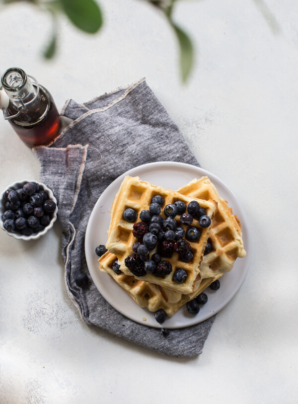 gluten free buttermilk waffles with blueberries