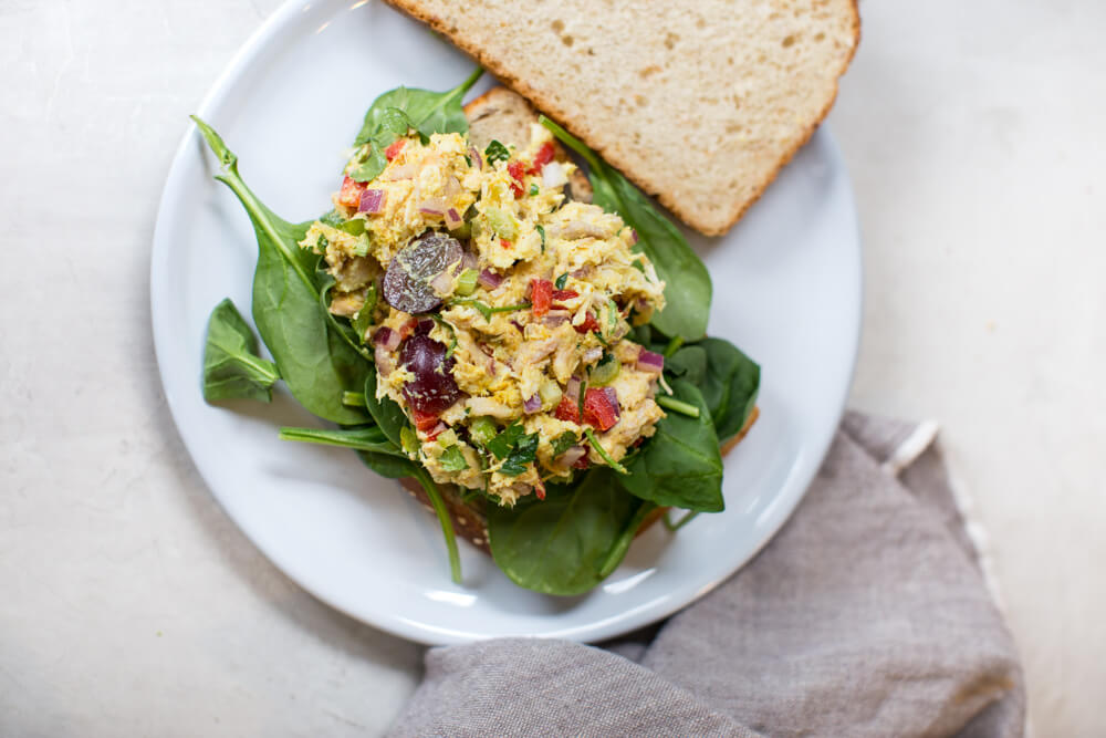 homemade chicken salad recipe with Greek yogurt and curry 