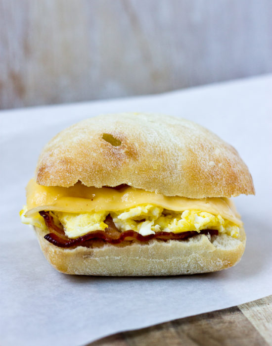 Bacon, Egg, and Gouda Breakfast Sandwich Love & Zest