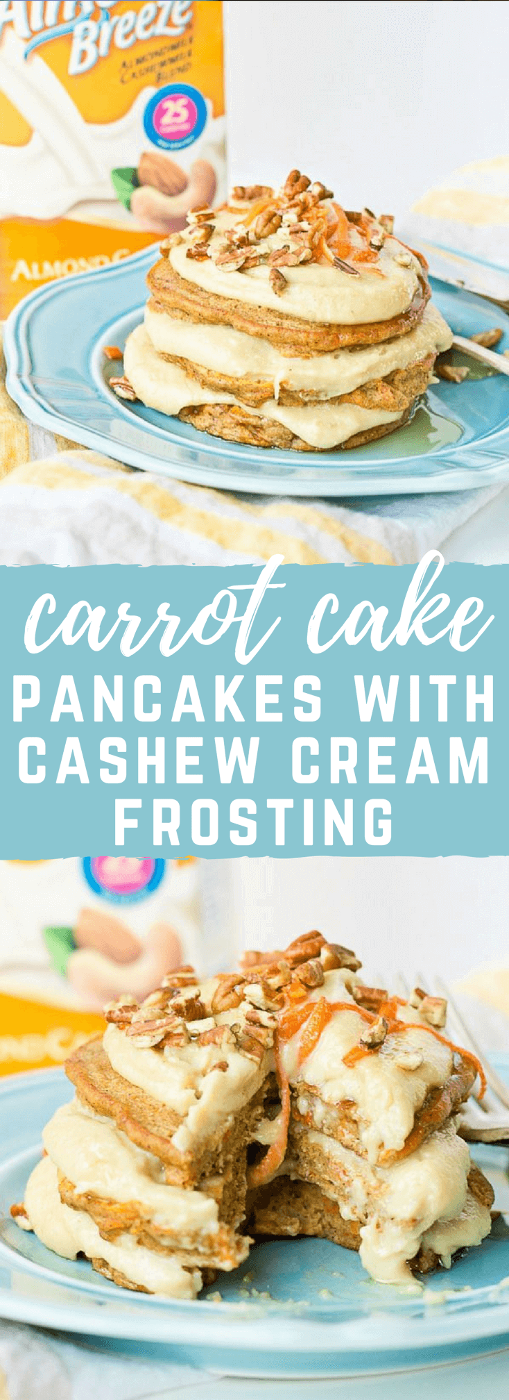 These Carrot Cake Pancakes with Cashew Cream Frosting are ahhhmazing. They are soft and nutty and the cashew cream frosting is so so creamy! Who doesn’t love dessert for breakfast??