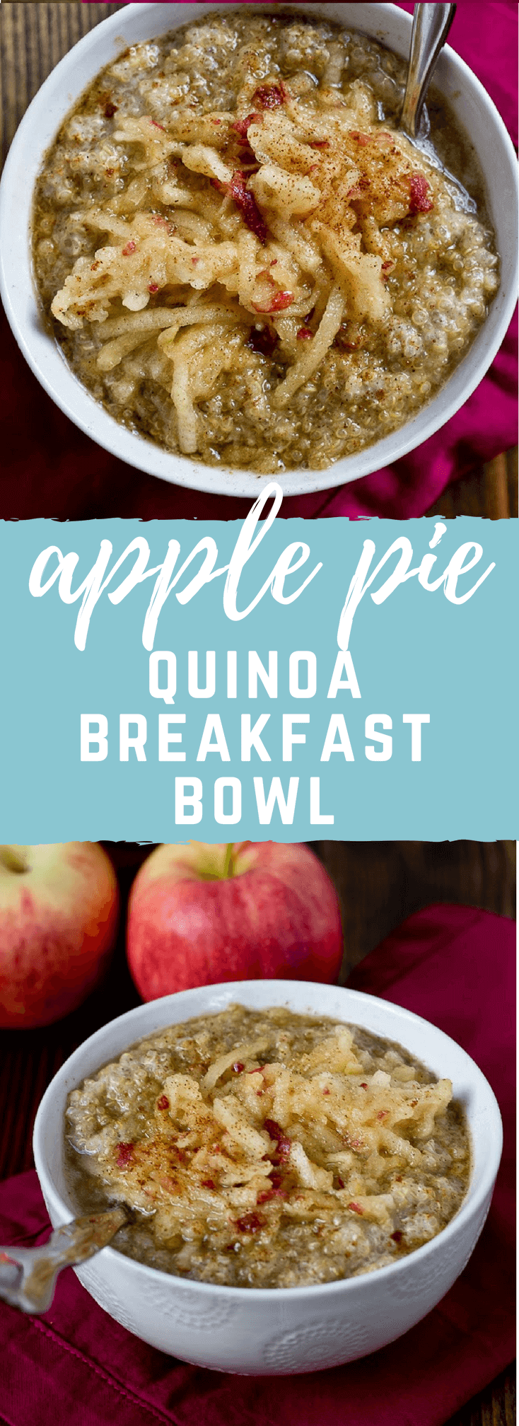 This Apple Pie Quinoa Breakfast Bowl will make your fall weather loving life. It's spicy and topped with shredded apples, FTW.