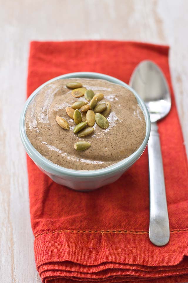 This Pumpkin Pie Chia Pudding is velvety and smooth like pumpkin pie, sweetened naturally with dates!  It's protein rich and makes a yummo snack or dessert or breakfast. Yes, this means you can eat pumpkin pie for breakfast. 