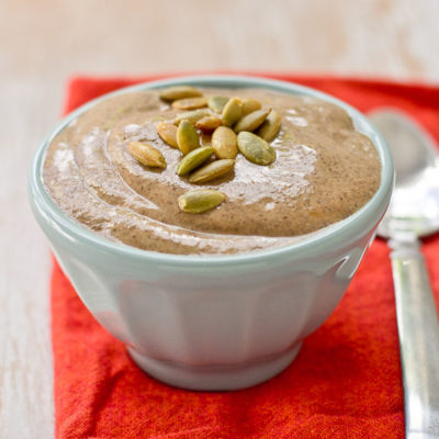 This Pumpkin Pie Chia Pudding is velvety and smooth like pumpkin pie, sweetened naturally with dates! It's protein rich and makes a yummo snack or dessert or breakfast. Yes, this means you can eat pumpkin pie for breakfast.