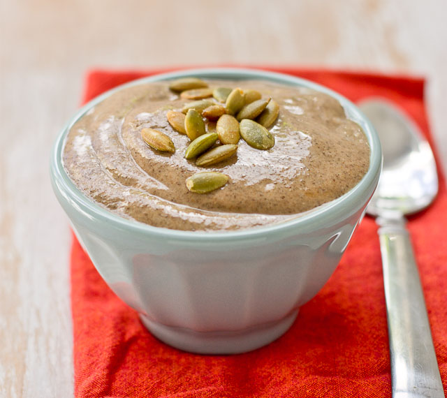 This Pumpkin Pie Chia Pudding is velvety and smooth like pumpkin pie, sweetened naturally with dates! It's protein rich and makes a yummo snack or dessert or breakfast. Yes, this means you can eat pumpkin pie for breakfast.