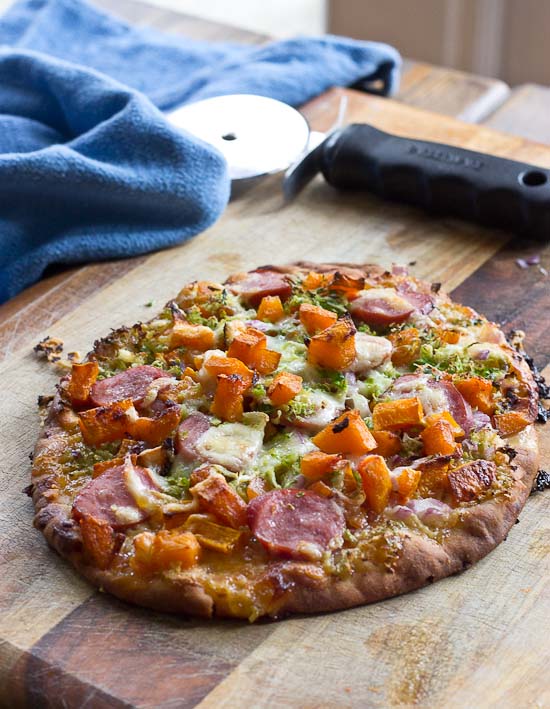 This sweet and savory pizza is loaded with the goodness of the fall season. Brussels sprouts and butternut squash make this naan pizza hearty and healthy!