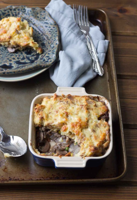 This Healthy Shepard's Pie for Two is the ultimate comfort meal. It's meaty and veggie-fied topped with insanely creamy mashed potatoes. You're welcome. 