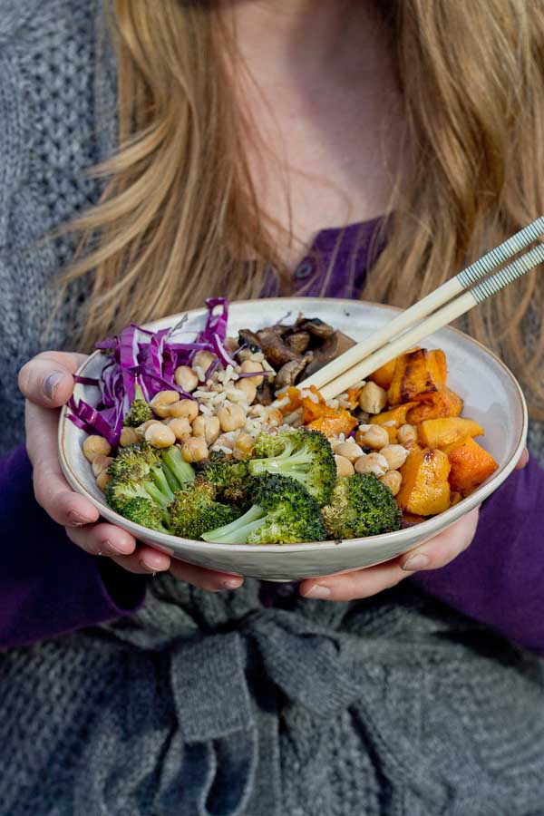 Abundance Bowls with Almond Butter-Lemon Dressing. Roasted veggies topped with the creamiest lemony almond butter dressing! This vegan abundance bowl will make you feel ahhhhhmazing from the inside out! 