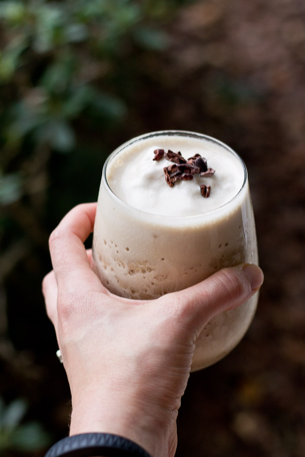 This high protein and low sugar protein shake is a coffee lover's dream. Toss all ingredients into the blender, top with cacao nibs and sip all the frothy goodness with a straw. Perfect for an afternoon pick me up.