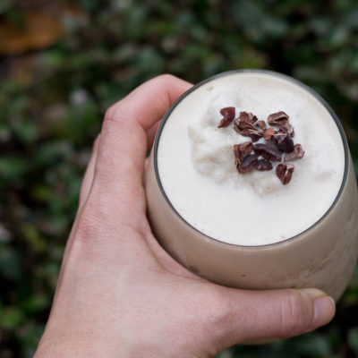 This high protein and low sugar protein shake is a coffee lover's dream. Toss all ingredients into the blender, top with cacao nibs and sip all the frothy goodness with a straw. Perfect for an afternoon pick me up.