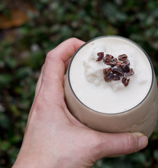 This high protein and low sugar protein shake is a coffee lover's dream. Toss all ingredients into the blender, top with cacao nibs and sip all the frothy goodness with a straw. Perfect for an afternoon pick me up.