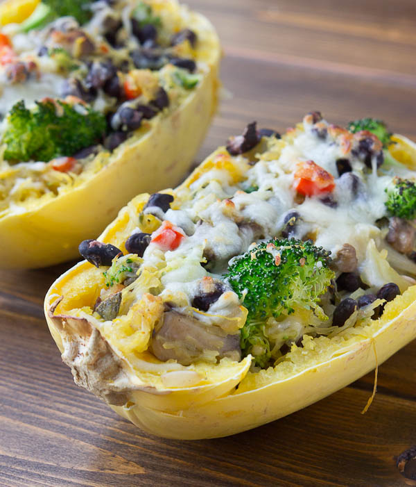 Vegetarian Spaghetti Squash Boats are the ultimate healthy comfort food made with whole simple ingredients, just right for a weeknight. You’ll be amazed at how simple they are to prepare. Bonus: these are meat and potatoes lovin' husband approved too, and that's sayin' somethin'. | @KristinaLaRueRD