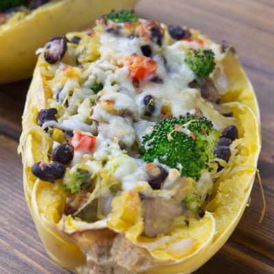 Vegetarian Spaghetti Squash Boats are the ultimate healthy comfort food made with whole simple ingredients, just right for a weeknight. You’ll be amazed at how simple they are to prepare. Bonus: these are meat and potatoes lovin' husband approved too, and that's sayin' somethin'. | @KristinaLaRueRD