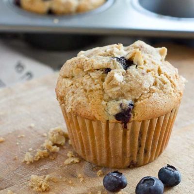 These Blueberry Cheesecake Muffins with Streusel Topping are so moist. Made with protein-packed cottage cheese and fresh blueberries making them a better-for-you breakfast muffin.