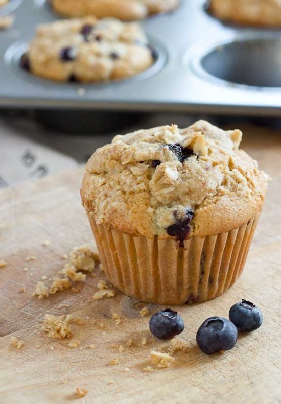 These Blueberry Cheesecake Muffins with Oatmeal Streusel Topping are protein-packed cottage cheese and made with fresh blueberries for a better-for-you gluten free blueberry muffin!