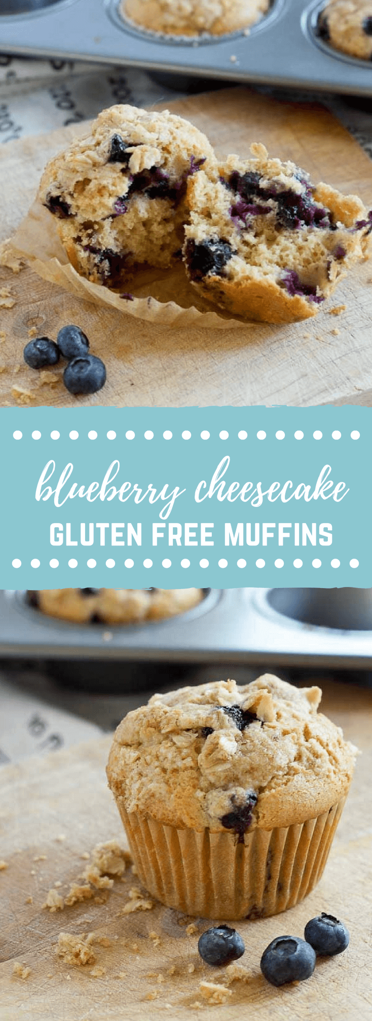 These Blueberry Cheesecake Muffins with Oatmeal Streusel Topping are protein-packed cottage cheese and made with fresh blueberries for a better-for-you gluten free blueberry muffin!