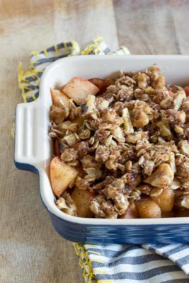 This "No Bake" Skillet Apple Crisp is made with whole ingredients like apples, walnuts, coconut, and oats.... right on your stovetop, no baking required. The best part, this dessert is healthy enough to eat for breakfast... well we did anyway! Vegan, Dairy Free. Gluten Free.