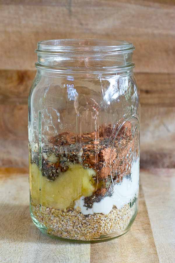 Rise and shine, it's breakfast time! Jumpstart your day with this high protein Chocolate Banana Overnight Oats recipe... all dessert-y and no cooking required. Grab and go convenience. Gluten-free. Great source of protein and fiber.