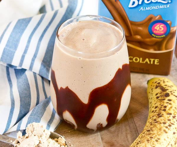 Chocolate Peanut Butter Protein Smoothie...a chocolate lovers dream. Sweet, creamy, high protein, no added sugar, and made with only 3 ingredients!