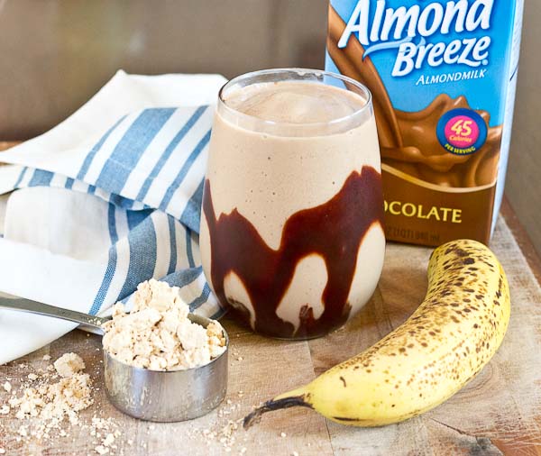 Chocolate Peanut Butter Protein Smoothie...a chocolate lovers dream. Sweet, creamy, high protein, no added sugar, and made with only 3 ingredients!