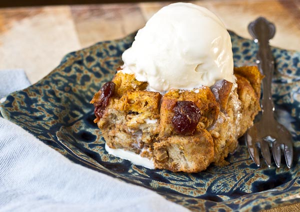 This Pumpkin Bread Pudding with Tart Cherries will warm up your home and fall spirit. Serve a warmed slice a la mode with a scoop of vanilla ice cream for extra decadence. You can thank me later. | @KristinaLaRueRD | loveandzest.com