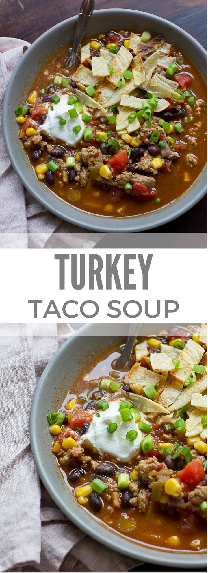 This Turkey Taco Soup is easy peasy to make for a weeknight dinner... a healthy meal the whole family will enjoy. Toss all ingredients into a pot and simmer until you're ready to eat! The toppings are the best part!!