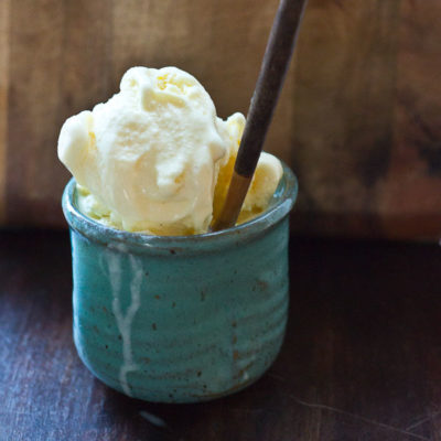 Eggnog Ice Cream made with 1 ingredient... eggnog. Pour eggnog into ice cream maker and churn. Super creamy and delicious and a great way to use leftover eggnog!