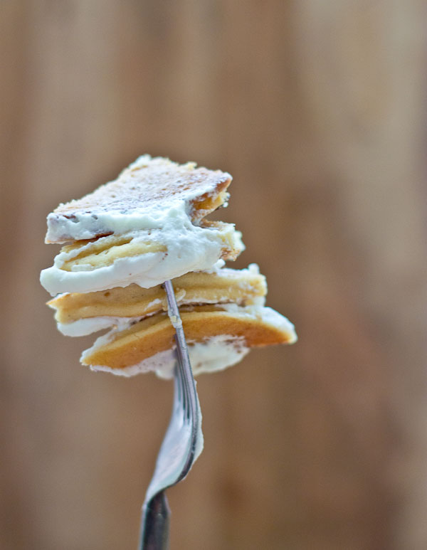 Impress your family and house guests with a stack of festive Eggnog Pancakes topped with creamy Eggnog Whipped Cream. | @KristinaLaRueRD | loveandzest.com