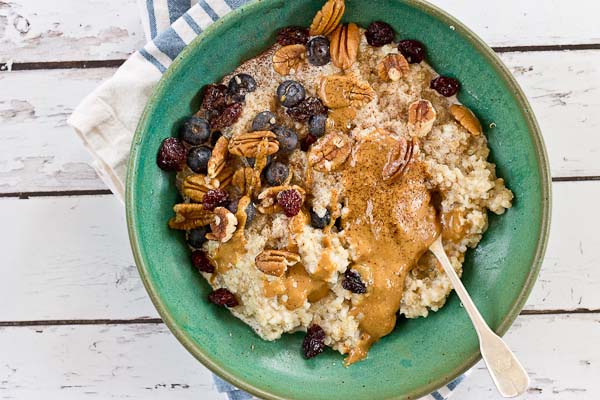 Eat a bowl of this Ancient Grains Oatmeal for a healthy and delicious start to the day. This Ancient Grains blend is higher in fiber and protein than a traditional bowl of oatmeal. 
