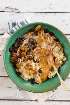 Eat a bowl of this Ancient Grains Oatmeal for a healthy and delicious start to the day. This Ancient Grains blend is higher in fiber and protein than a traditional bowl of oatmeal.