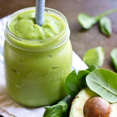 Get your greens on with this Avocado Green Smoothie. Good fats, lots of greens and tastes delicious! Great way to start the day!