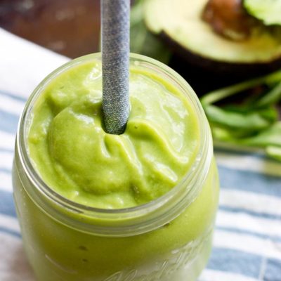 Get your greens on with this Avocado Green Smoothie. Good fats, lots of greens and tastes delicious! Great way to start the day!