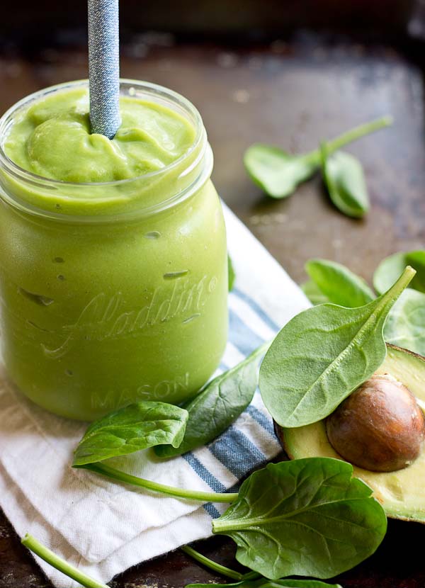 close up of avocado green smoothie