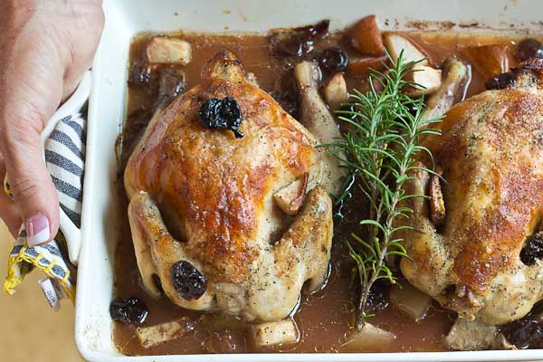 These Rosemary Roasted Cornish Hens with Pears and Tart Cherries are infused with Tart Cherry Juice to give this savory main course a subtle sweet flavor that is sure to satisfy. This Cornish hen duo would make a beautiful entrée for Valentine’s Day.