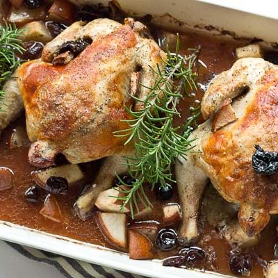 These Rosemary Roasted Cornish Hens with Pears and Tart Cherries are infused with Tart Cherry Juice to give this savory main course a subtle sweet flavor that is sure to satisfy. This Cornish hen duo would make a beautiful entrée for Valentine’s Day.