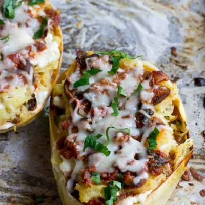 Vegetarian Lasagna Spaghetti Squash Boats | Love & Zest