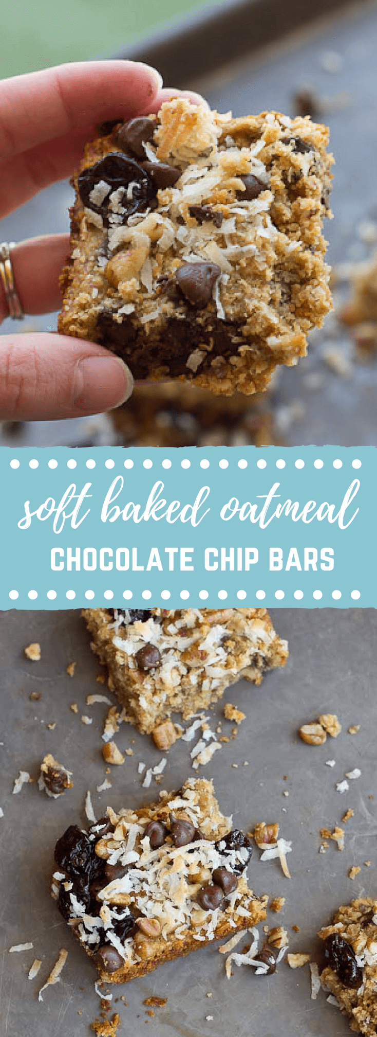 These Soft Baked Oatmeal Chocolate Chip Bars are soooooft and oooh so gooooewy. Healthy enough for a breakfast bar or enjoy as snack or dessert any time of day. Love the chocolate chunks in every bite! Vegan and Gluten Free