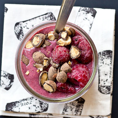 Dark Chocolate Raspberry Smoothie Bowls, a healthy and delicious way to start the day with chocolate for breakfast!