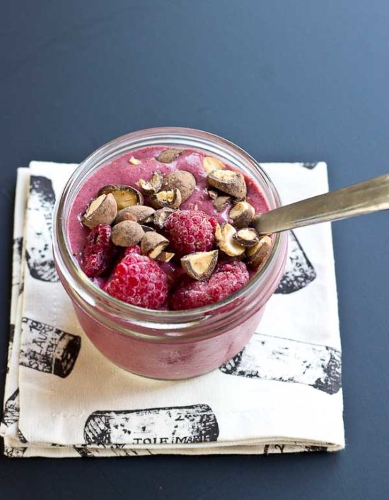 Dark Chocolate Raspberry Smoothie Bowls, a healthy and delicious way to start the day with chocolate for breakfast!