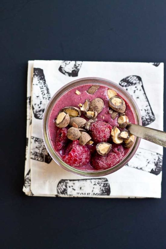 Dark Chocolate Raspberry Smoothie Bowls, a healthy and delicious way to start the day with chocolate for breakfast!