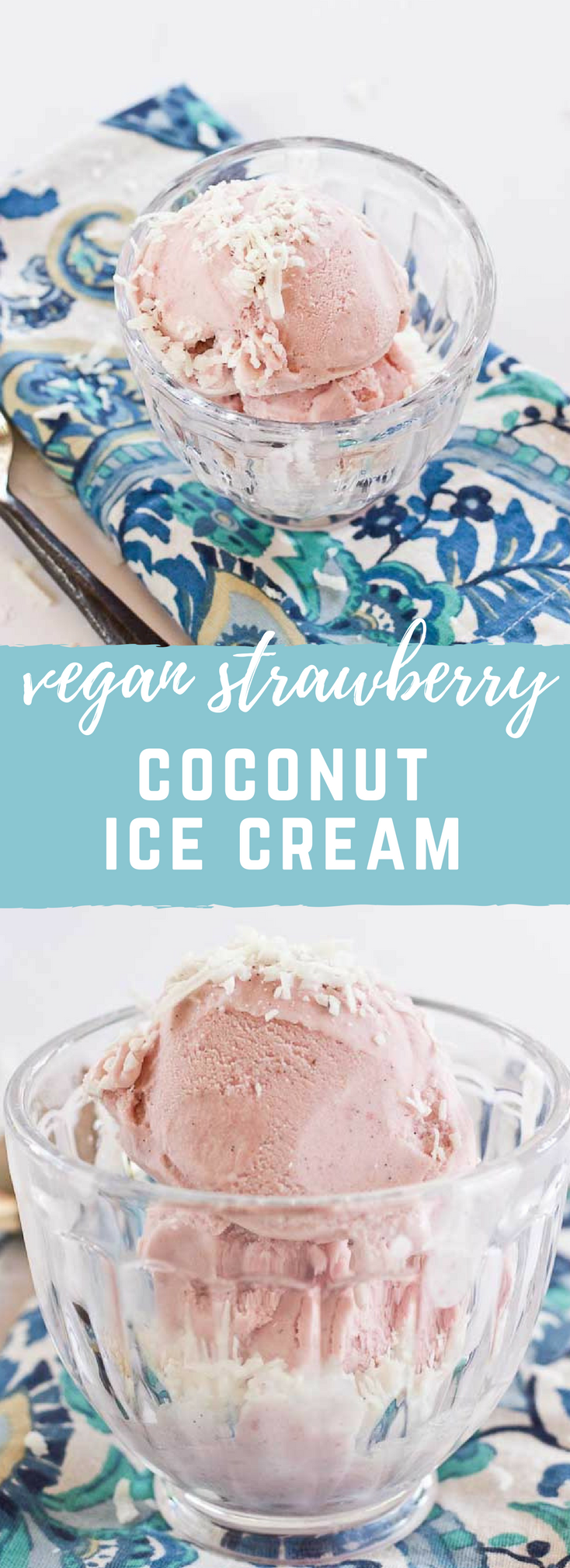 This Strawberry Coconut Ice Cream is so decadent and lusciously creamy! Grab a bowl of this vegan ice cream made with less refined sugar thanks to the sweetness of fresh strawberries and bananas.
