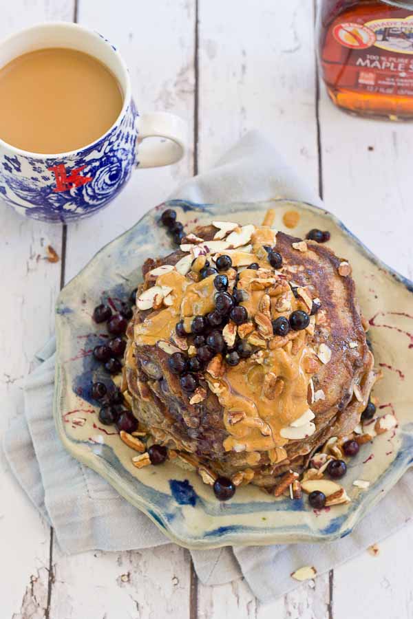 Calling all health junkies, these pancakes are for you! Not your mama's Saturday morning pancakes, these Health Nut Blueberry Pancakes are made with buckwheat flour, kefir and wild blueberries, and are sure to please even the pickiest palate. Gluten free.