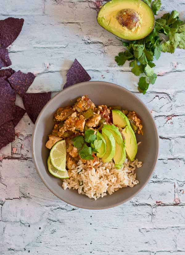 Authentic Vegetarian Sofritas Burrito Bowls are just what you need for dinner tonight. Make it a fiesta and serve over cilantro lime brown rice with sweet plantains and blue corn tortilla chips.