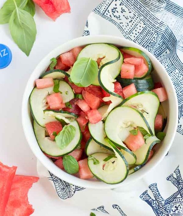 This Watermelon Salad is all about fresh summer and just 5 ingredients. Watermelon, cucumber, basil and coconut water will hydrate and make you feel refreshed from the inside out.