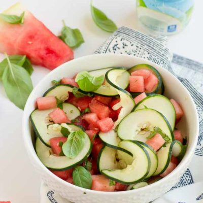 This Watermelon Salad is all about fresh summer and just 5 ingredients. Watermelon, cucumber, basil and coconut water will hydrate and make you feel refreshed from the inside out.