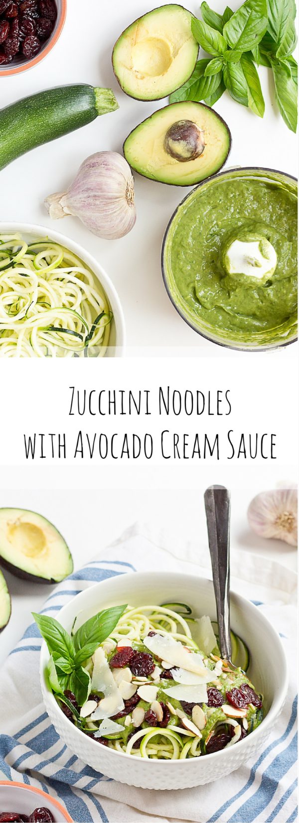 Go fresh this summer with a bowl of zucchini noodles coated in creamy avocado sauce, and topped with almonds, tart cherries and shaved parmigiano reggiano. This veggie meal is refreshing and satisfying, no heat required.