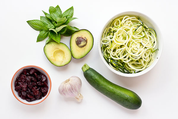 Go fresh this summer with a bowl of zucchini noodles coated in creamy avocado sauce, and topped with almonds, tart cherries and shaved parmigiano reggiano. This veggie meal is refreshing and satisfying, no heat required.