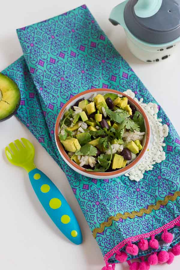 These Vegetarian Baby Burrito Bowls are a meal the whole family can enjoy and a great way for baby to develop their pincer grasp! Beans, avocado, and brown rice are wholesome foods for baby and you! If your baby isn't ready for finger foods, simply puree this meal to the desired texture and consistency.